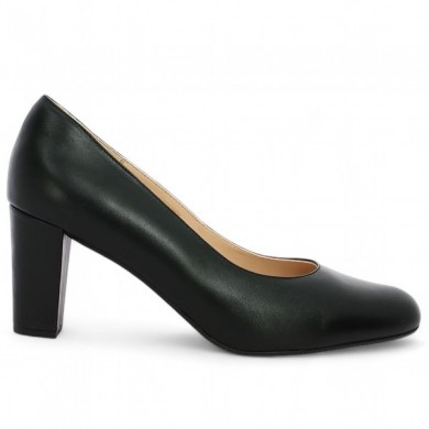 escarpin cuir noir grande taille femme talon haut épais Shoesissime, vue coté