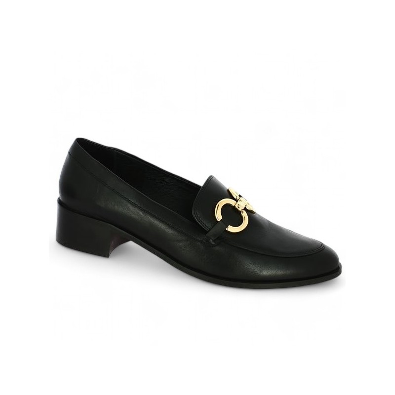 Black leather loafer with gold chain 42, 43, 44, 45 Shoesissime, side view