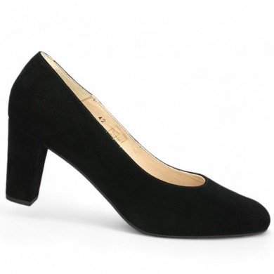 escarpin grande taille velours noir talon haut épais Shoesissime, vue profil