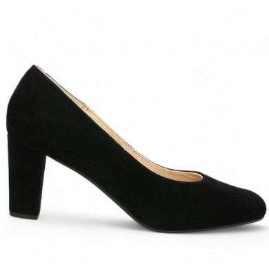 escarpin grande pointure velours noir talon haut épais Shoesissime, vue coté