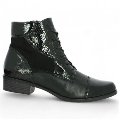 D6882-01 Bottine à lacets cuir noir et vernis Remonte 42, 43, 44, 45 Shoesissime, vue profil