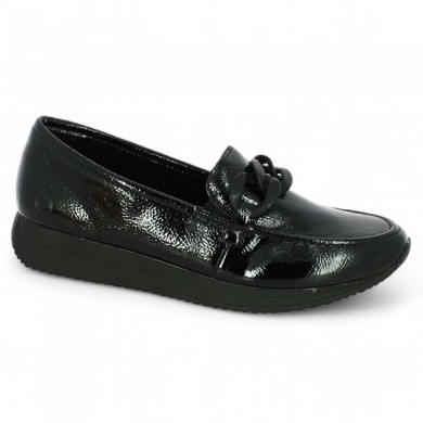 D0H10-00 moccasin vernis noir Remonte grande taille femme, profile view