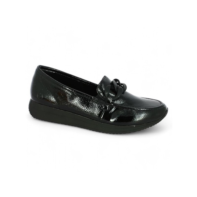 D0H10-00 mocassin vernis noir Remonte grande taille femme, vue profil