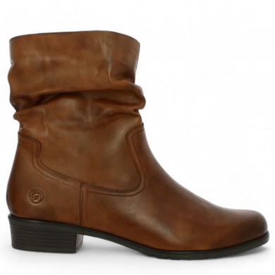 D6886-22 Bottines montante plissée Remonte cuir camel 42, 43, 44, 45 femme, vue coté