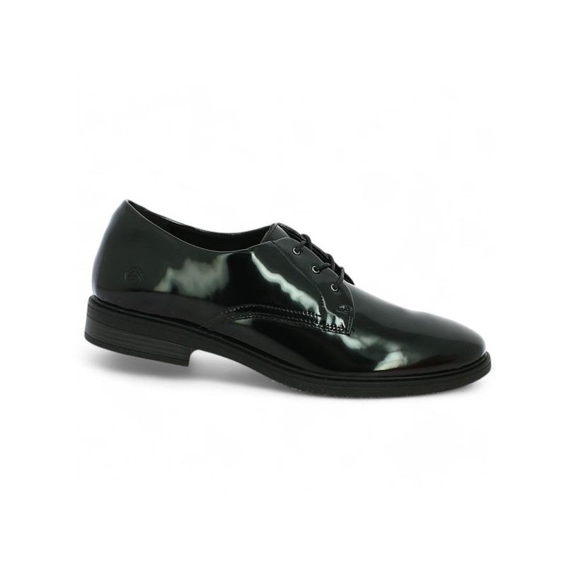 D1U02-00 women's black patent derby large size Remonte, profile view