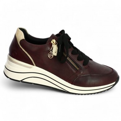 D0T03-35 Baskets femme talon compensé 42, 43, 44, 45 cuir bordeaux, vue profil