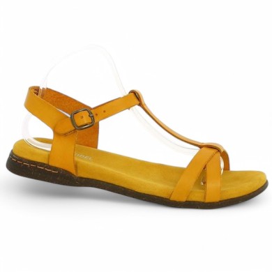 Sandale confort Josef Seibel grande taille cuir jaune Shoesissime, vue profil