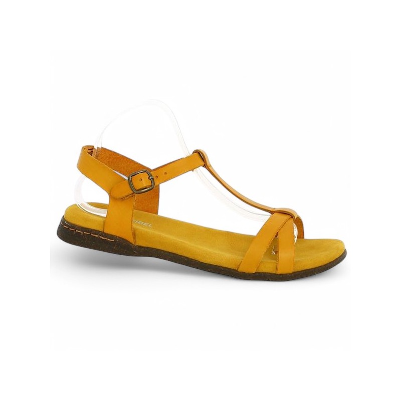 Sandale confort Josef Seibel grande taille cuir jaune Shoesissime, vue profil