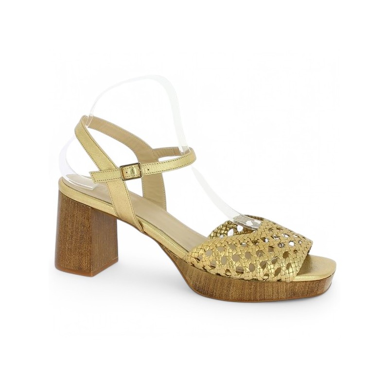 Louison - Platform sandal in braided gold leather - Sandals large sizes - Shoesissime