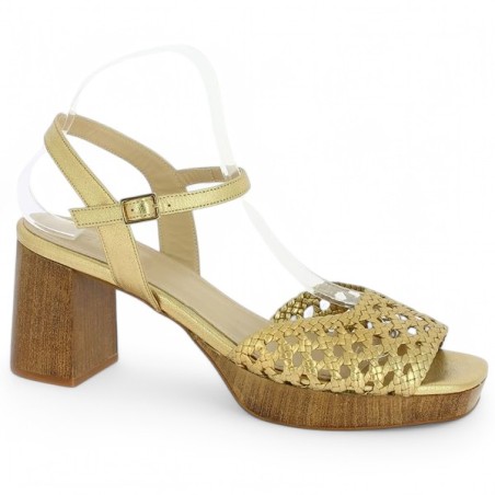 Louison - Platform sandal in braided gold leather - Sandals large sizes - Shoesissime