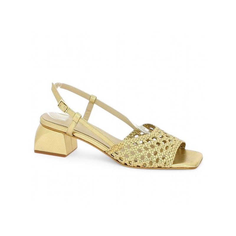 Jeanne - Sandal gold braided small heel - Barefoot large size - Shoesissime