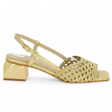 Jeanne - Sandal gold braided small heel - Barefoot large size - Shoesissime