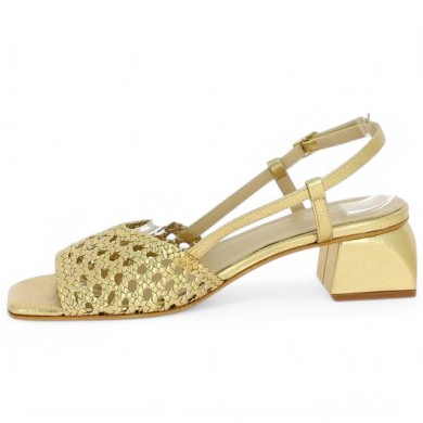 Jeanne - Sandal gold braided small heel - Barefoot large size - Shoesissime