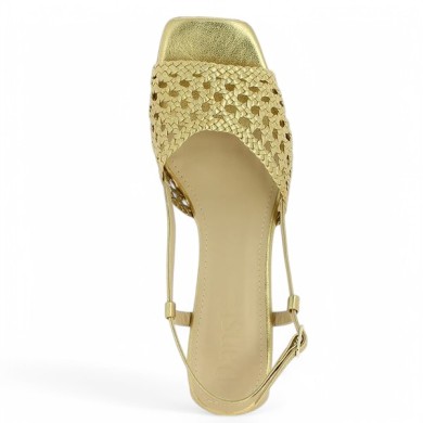 Jeanne - Sandal gold braided small heel - Barefoot large size - Shoesissime