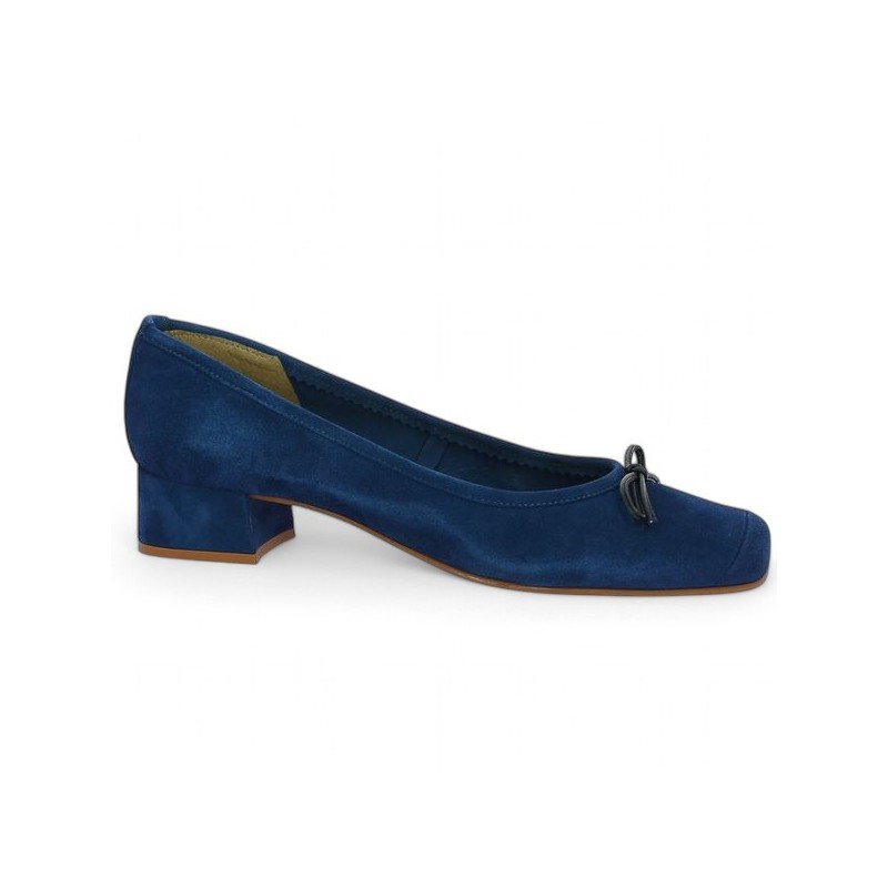 escarpin petit talon velours bleu souple 42, 43, 44, 45 Shoesissime, vue profil