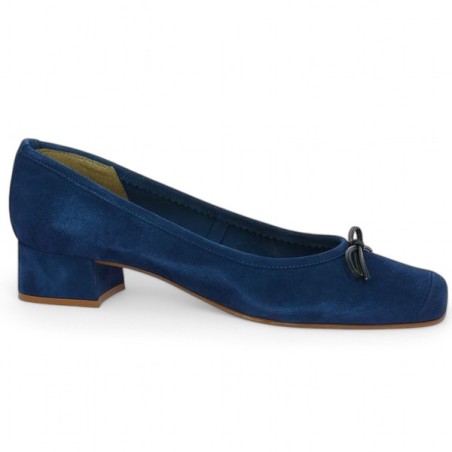 escarpin petit talon velours bleu souple 42, 43, 44, 45 Shoesissime, vue profil