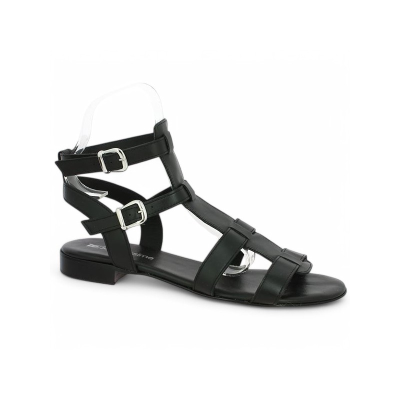 Roma - Black spartan sandal large size - Barefoot 42, 43, 44, 45 - Shoesissime 