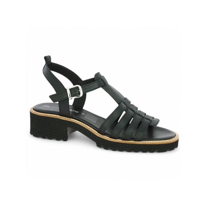 Pia - Modern black leather sandal large size - Italian Large Size - Shoesissime