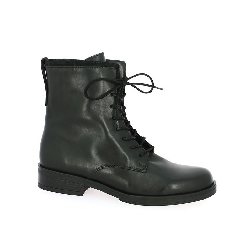 Gabor black flat lace-up boots, profile view